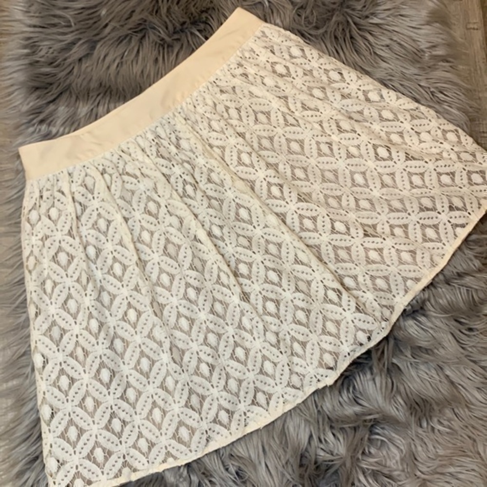 Garnet Hill guipure lace circle/full mini skirt lined ivory cream size 6